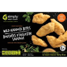 Load image into Gallery viewer, Simply West Coast gluten-free battered wild haddock bites packaging
