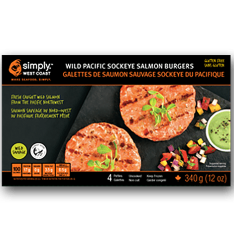 Wild Pacific Sockeye Salmon Burgers - 6/12 Boxes